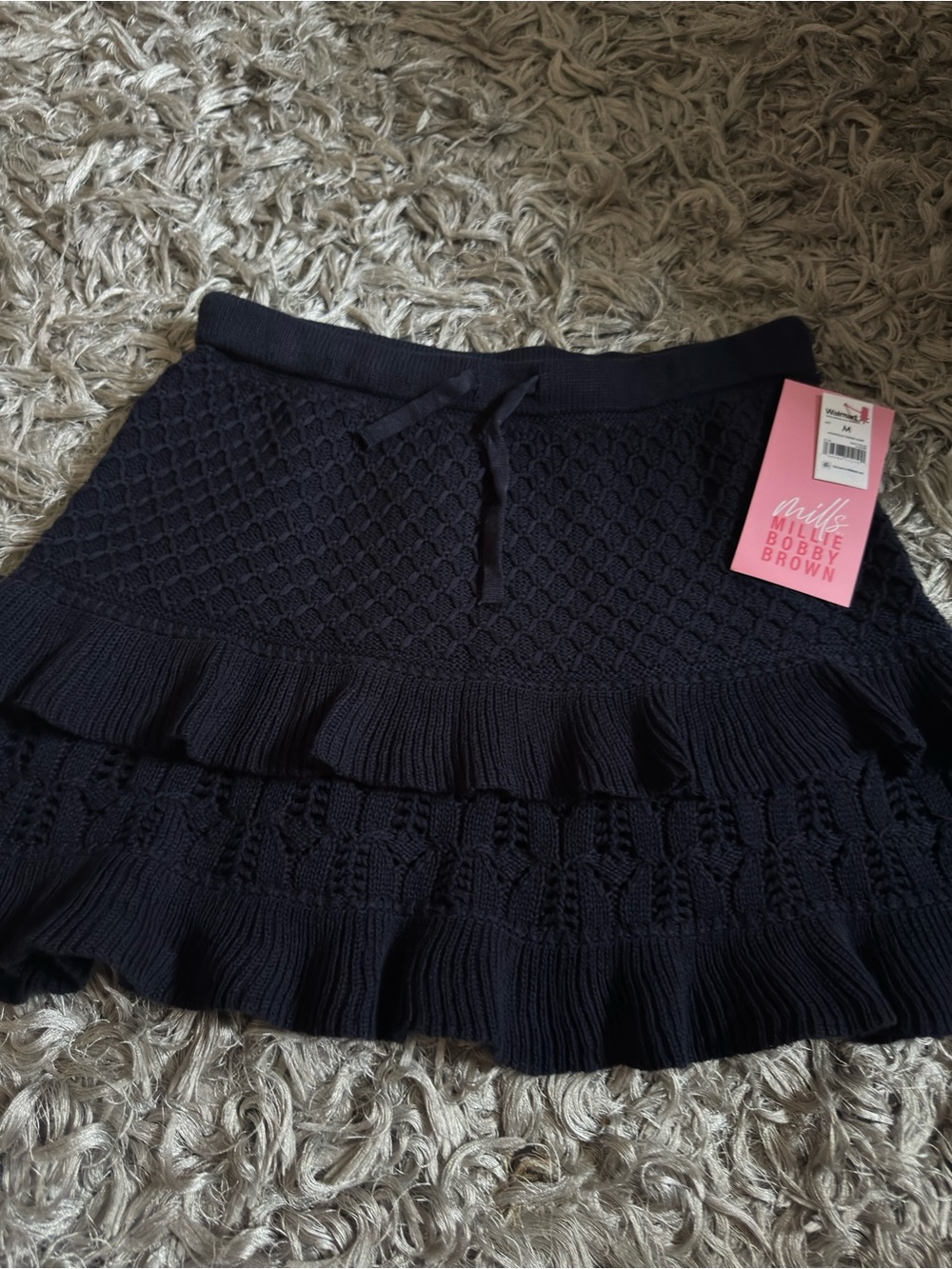 Navy Knit Maxi Skirt with Ruffle Tiers